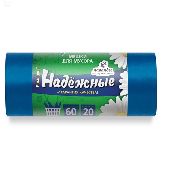 Пакет для мусора с ушками 60 л 60х74 см 20 шт/рул ПСД Пакет для мусора с ушками 60 л 60х74 см 20 шт/рул ПСД