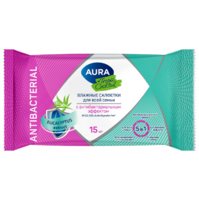 AURA Влажные салфетки с антибактериальным эффектом TROPIC COCKTAIL  15 шт