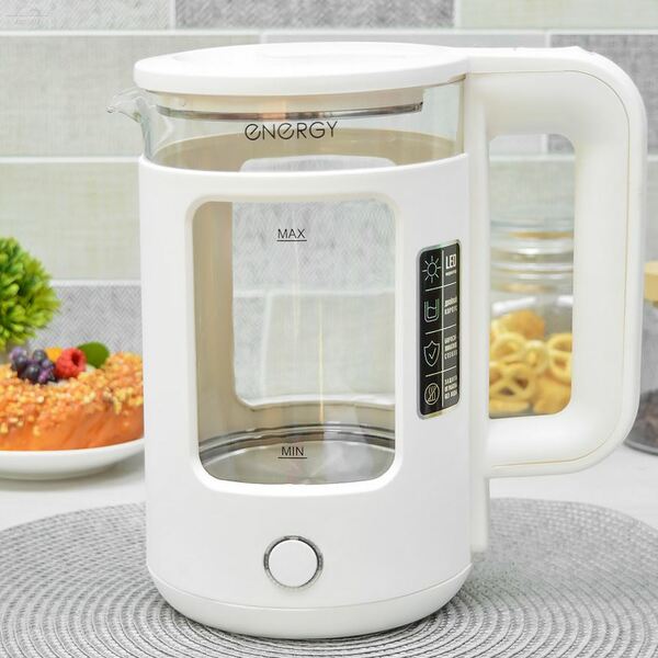 Чайник электрический 1,5л ENERGY E-256, стекло, белый Чайник электрический 1,5л ENERGY E-256, стекло, белый