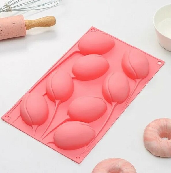 Форма силиконовая Тюлпан L 3 см 8 ячеек ХозТорг Форма силиконовая Тюлпан L 3 см 8 ячеек ХозТорг