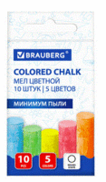 Мел цветной круглый 10 штук, 5 цветов, BRAUBERG АНТИПЫЛЬ