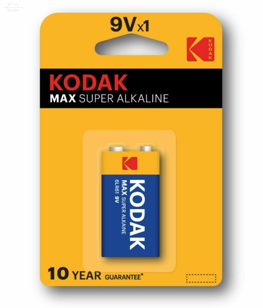 Батарейка алкалиновая 1 шт. KODAK Max Super Alkaline, Крона 9V (6LR61, 6LF22, 1604A), блистер Батарейка алкалиновая 1 шт. KODAK Max Super Alkaline, Крона 9V (6LR61, 6LF22, 1604A), блистер
