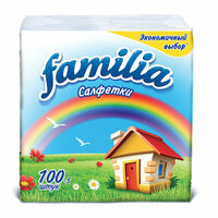 Салфетки 24х24 см 1 слой 100 шт/уп FAMILIA  белый целлюлоза