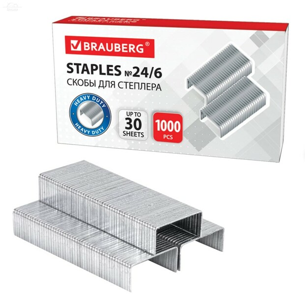 Скобы для степлера 24/6, 1000 штук, BRAUBERG, до 30 листов Скобы для степлера 24/6, 1000 штук, BRAUBERG, до 30 листов