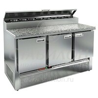 Стол для пиццы GN со встроенной витриной для ингредиентов PZE2-111/GN (1/6H) HICOLD  +2...+10°С   3 двери  нержавеющая сталь