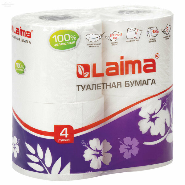 Бумага туалетная 3 слоя 4 рул/уп LAIMA белый Бумага туалетная 3 слоя 4 рул/уп LAIMA белый