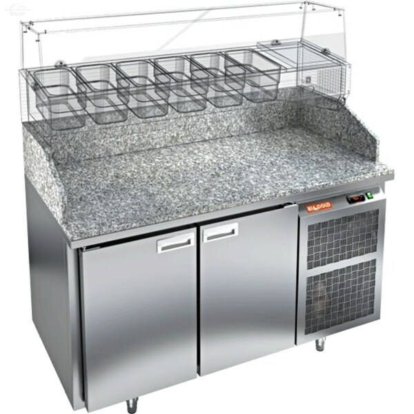 Стол для пиццы 600 с гранитной столешницей PZ3-11/SN камень HICOLD -2...+10°С 2 двери, борт с 3х сторон нержавеющая сталь Стол для пиццы 600 с гранитной столешницей PZ3-11/SN камень HICOLD -2...+10°С 2 двери, борт с 3х сторон нержавеющая сталь