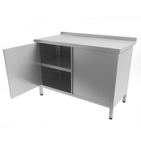 Стол тумба распашные двери  с бортом      нержавеющая сталь  900х700х870