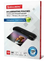 Пленка для ламинирования А4, КОМПЛЕКТ 100 шт., 100 мкм, BRAUBERG
