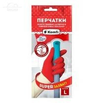 Перчатки латексные размер M сверхпрочные биколор Komfi красная кисть, белая манжета Перчатки латексные размер M сверхпрочные биколор Komfi красная кисть, белая манжета