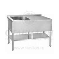 Стол производственный с 1 ванной моечной СМО-6-3 РН  Абат с бортом цельнотянутая